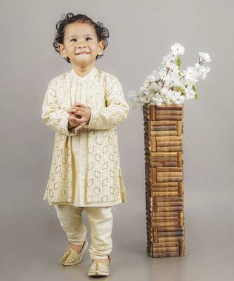 Fawn embroidered attached jacket kurta set 1