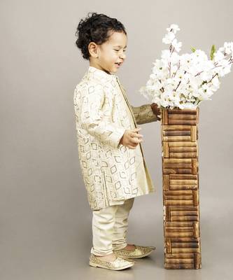 Fawn embroidered attached jacket kurta set 3