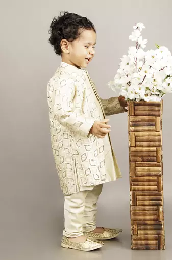 Fawn embroidered attached jacket kurta set