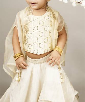 Fawn embroidered blouse with cape with ghagara set 3