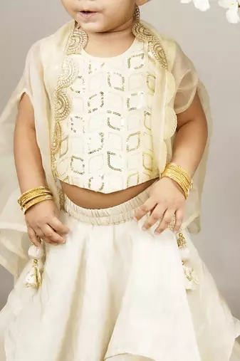Fawn embroidered blouse with cape with ghagara set