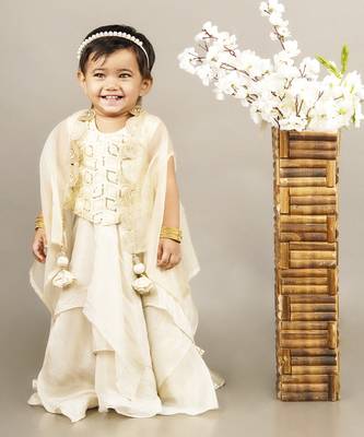 Fawn embroidered blouse with cape with ghagara set 1