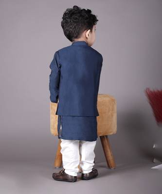 Blue kurta with carnival hand embroidery bandhgala and pajama set 2