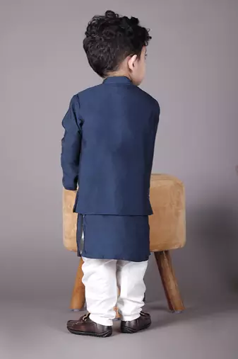 Blue kurta with carnival hand embroidery bandhgala and pajama set