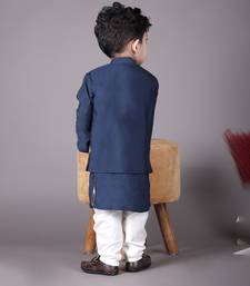 Blue kurta with carnival hand embroidery bandhgala and pajama set