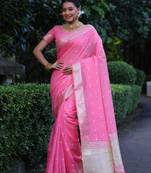 Pink tissue silk weaving saree with zari woven butties 