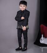 Black tuxedo with carnival hand embroidery shirt pant with bow tie set