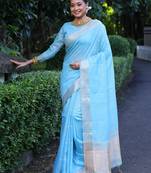 Sky tissue silk weaving saree with zari woven butties 