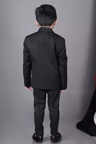 Black tuxedo with carnival hand embroidery shirt pant with bow tie set