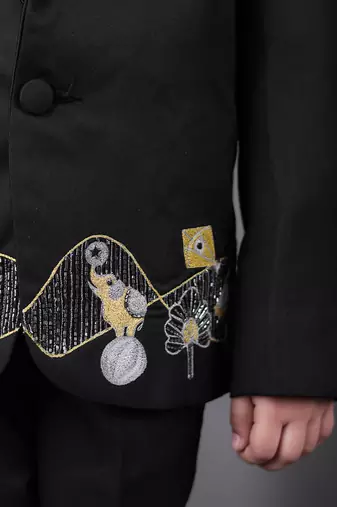 Black tuxedo with carnival hand embroidery shirt pant with bow tie set