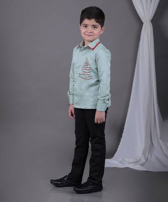 Christmas tree embroidered stylish mint green full shirt 1