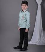 Christmas tree embroidered stylish mint green full shirt