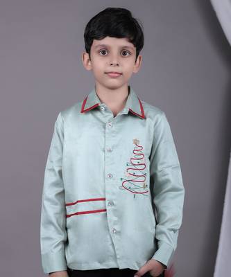 Christmas tree embroidered stylish mint green full shirt 2