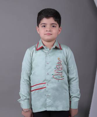 Christmas tree embroidered stylish mint green full shirt 4