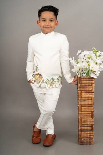 Ivory bandgala with cheetah embroidered with pant set