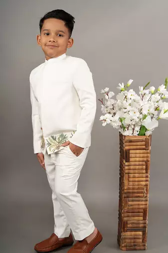Ivory bandgala with cheetah embroidered with pant set