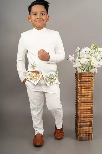 Ivory bandgala with cheetah embroidered with pant set