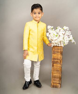 Yellow heavy full embroidered sherwani set 1