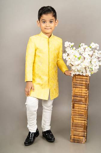Yellow heavy full embroidered sherwani set