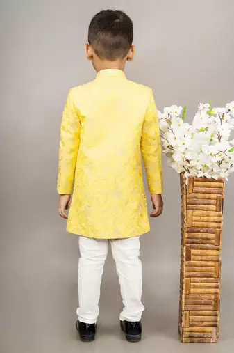 Yellow heavy full embroidered sherwani set