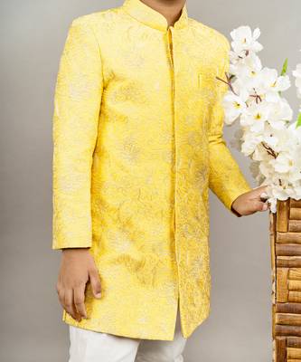 Yellow heavy full embroidered sherwani set 3