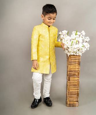 Yellow heavy full embroidered sherwani set 4