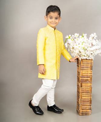 Yellow heavy full embroidered sherwani set 5