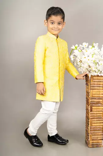 Yellow heavy full embroidered sherwani set