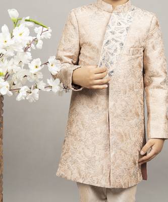 Beige embroidered stylish sherwani set 2