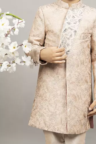 Beige embroidered stylish sherwani set