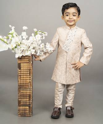 Beige embroidered stylish sherwani set 1