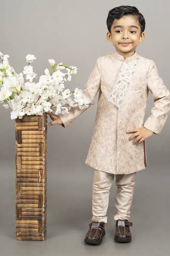 Beige embroidered stylish sherwani set