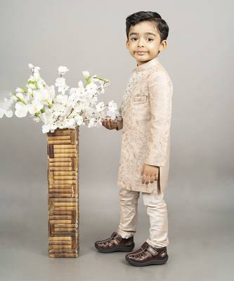 Beige embroidered stylish sherwani set 3