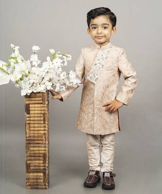 Beige embroidered stylish sherwani set 4