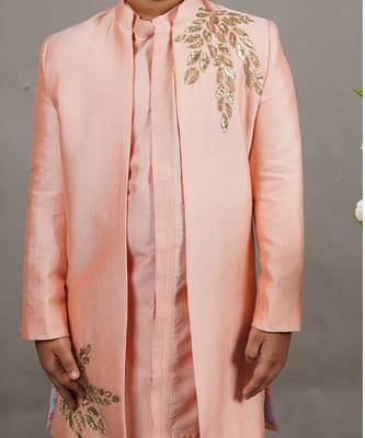 Pink open hand embroidered sherwani with kurta set 2