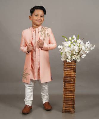 Pink open hand embroidered sherwani with kurta set 3
