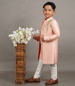 Pink open hand embroidered sherwani with kurta set