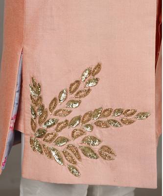 Pink open hand embroidered sherwani with kurta set 4