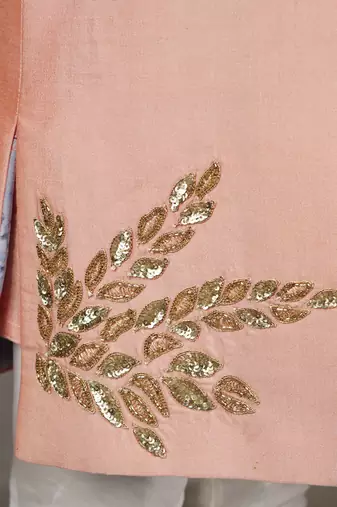 Pink open hand embroidered sherwani with kurta set