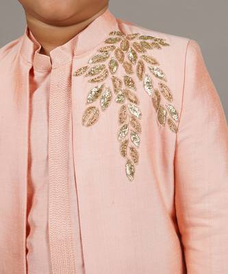Pink open hand embroidered sherwani with kurta set 5