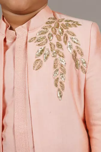 Pink open hand embroidered sherwani with kurta set