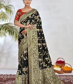 Women's banarasi silk blend zari woven saree and embroidered work blouse piece