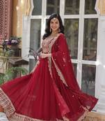 Maroon Designer Trending Georgette Gown Dupatta Collection With Sequins Embroidered Work
