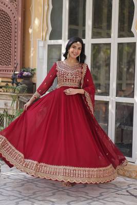 Maroon Designer Trending Georgette Gown Dupatta Collection With Sequins Embroidered Work 4