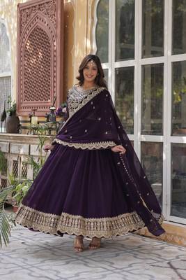 Wine Designer Trending Georgette Gown Dupatta Collection With Sequins Embroidered Work 1