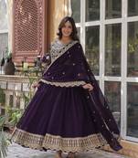 Wine  Designer Trending Georgette Gown Dupatta Collection With Sequins Embroidered Work