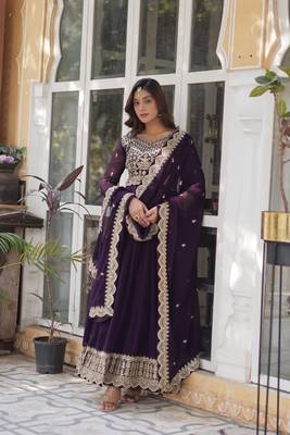 Wine Designer Trending Georgette Gown Dupatta Collection With Sequins Embroidered Work 3