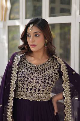 Wine Designer Trending Georgette Gown Dupatta Collection With Sequins Embroidered Work 4