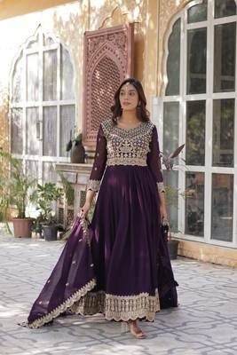 Wine Designer Trending Georgette Gown Dupatta Collection With Sequins Embroidered Work 5