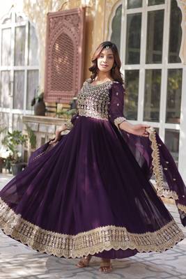 Wine Designer Trending Georgette Gown Dupatta Collection With Sequins Embroidered Work 6
